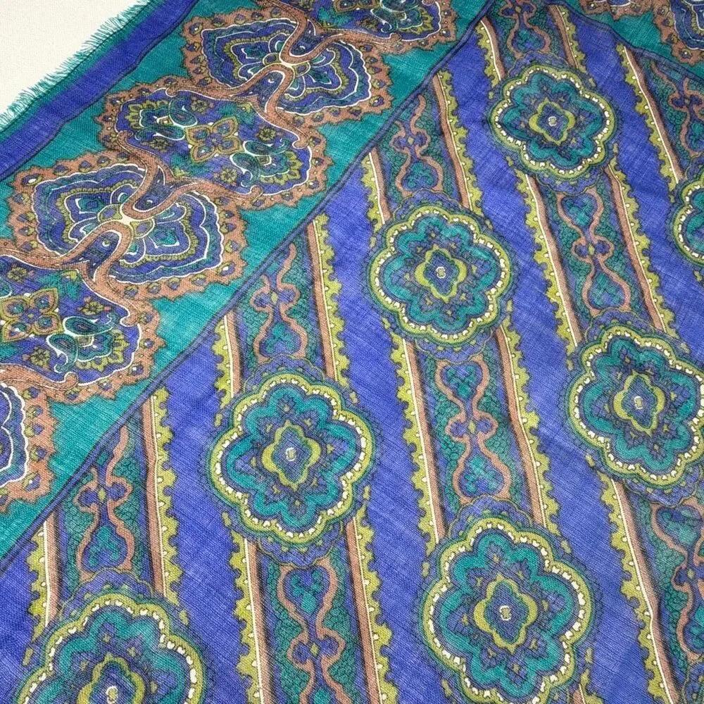 Worthington Vintage Wool Scarf Paisley Pattern Square Japan